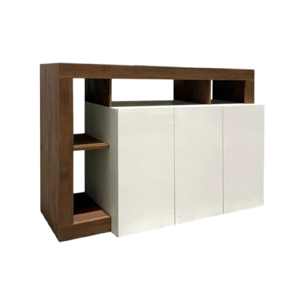 Meuble de rangement contemporain avec finitions en bois et façades blanches