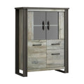 Meuble de rangement en bois avec portes vitrées et tiroirs