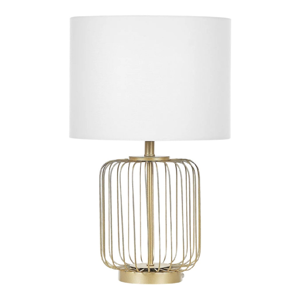 Lampe de table en métal doré avec abat-jour blanc en tissu