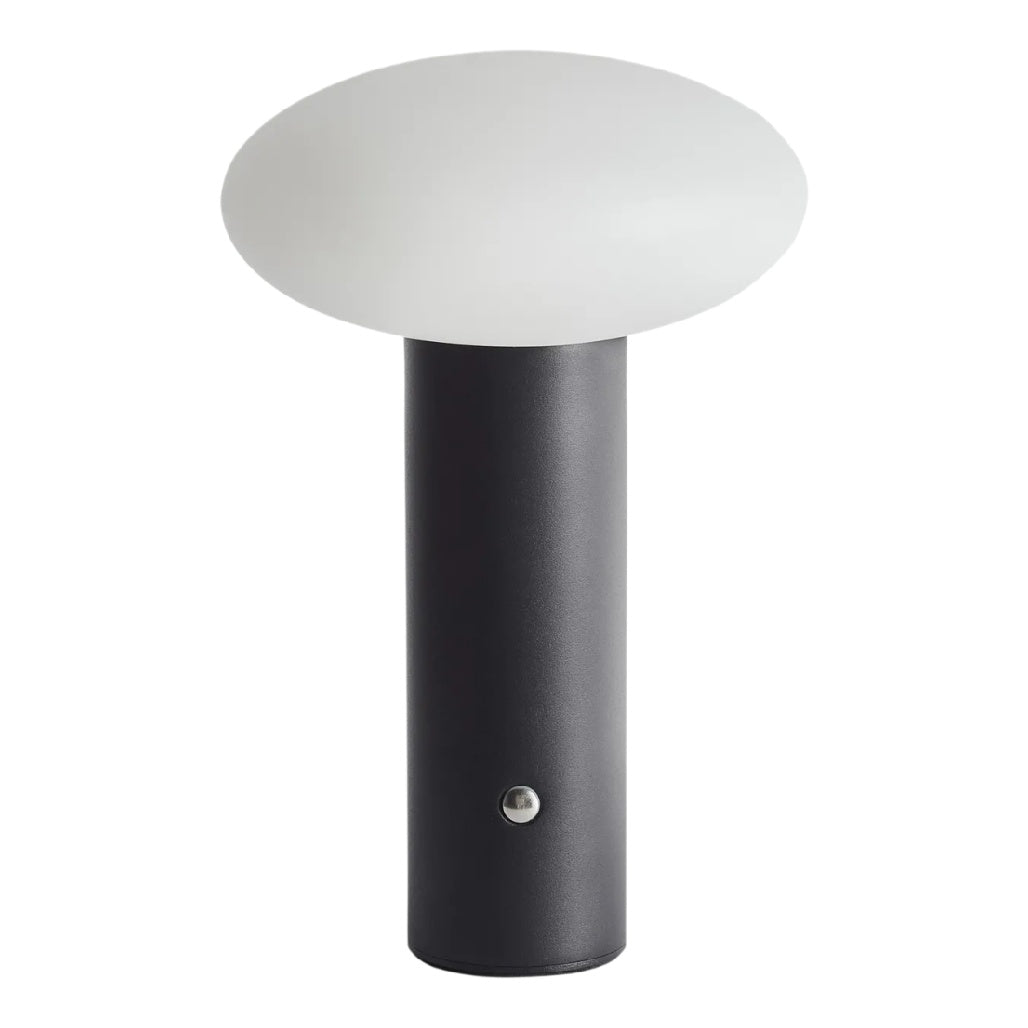Lampe à poser moderne avec abat-jour en verre opale et base en métal noir