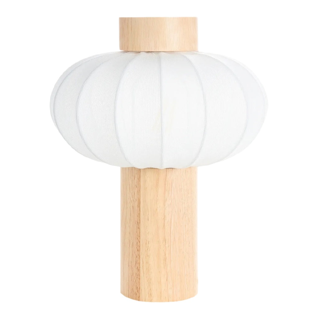 Lampe de table en bois avec abat-jour en tissu blanc