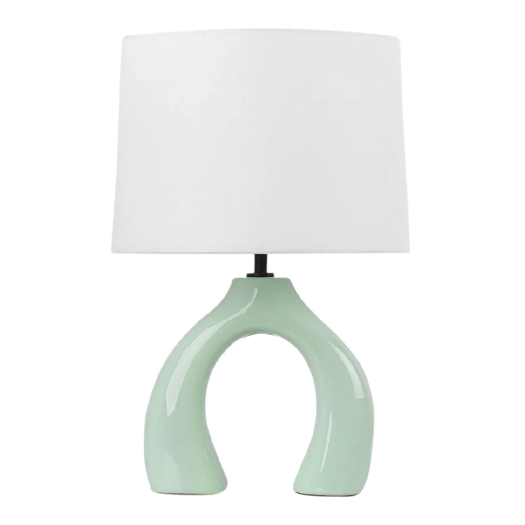 Lampe de table en céramique verte avec abat-jour blanc, design moderne