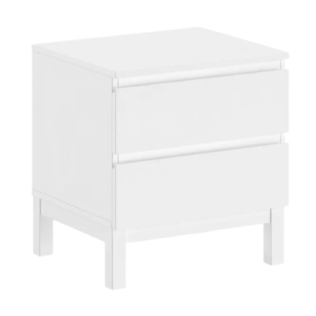 Table de nuit blanche avec deux tiroirs